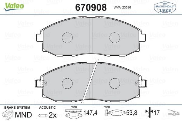 VALEO 670908 I ÖN FREN BALATA HYUNDAI H100 STAREX 2.5L D4BH TC. TCI PANELVAN 96-07