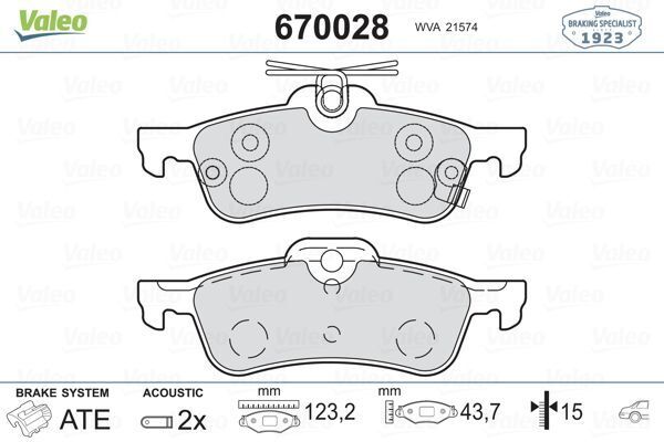 Valeo 670028 Arka Fren Balatası Honda Civic 12 > Toyota Yaris 10 > 044660D010-04466Yzze6-Wva24574