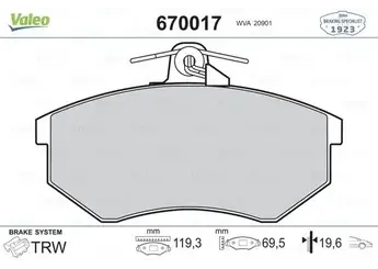Valeo 670017  Ön Balata Passat 1.8 (88-96) Audi 80 A41.6 1.9Tdi 357698151-431698151D-Wva20167